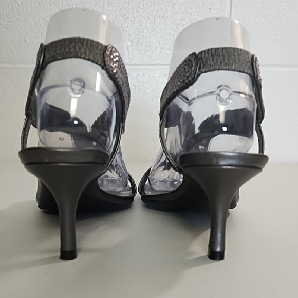 Silver Sequined Strappy Kitten Heel Sandals - Picture 4 of 12